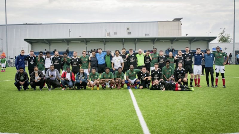 Suffolk Community and Sudanese Community sides who battled for third place in the Northern Ireland Confederation Cup challenge 