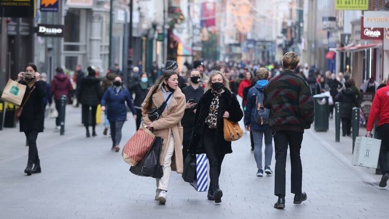 &nbsp;Shoppers in Grafton Street in Dublin city centre, with shops re-opening after six weeks of closure. Ireland is easing out of its second lockdown as non-essential retail stores open across the country.