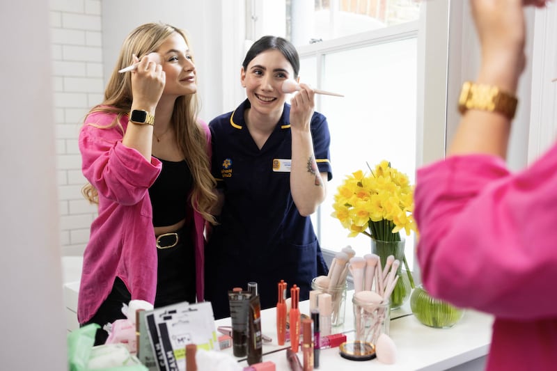 The Traitors star Mollie Pearce tries out Superdrug products with Marie Curie nurse Catherine Jones