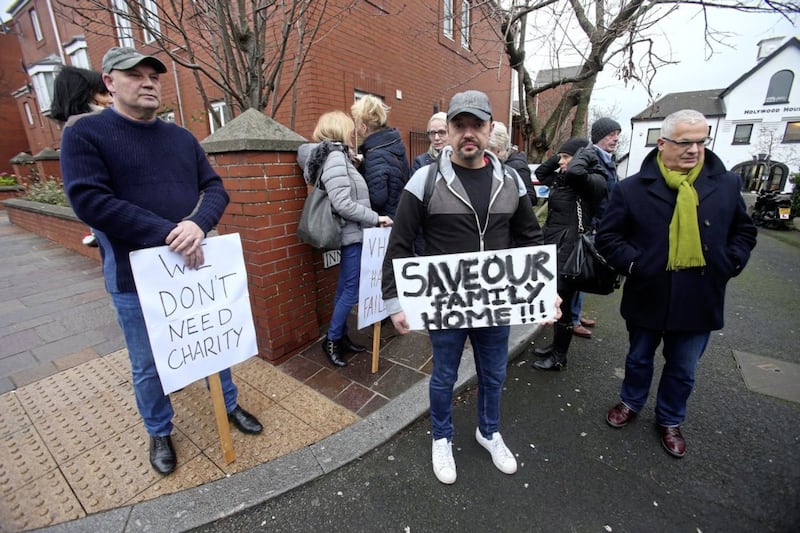Tenants protesting outside Victoria Housing Estates in Holywood, Co Down. Picture by Mal McCann 