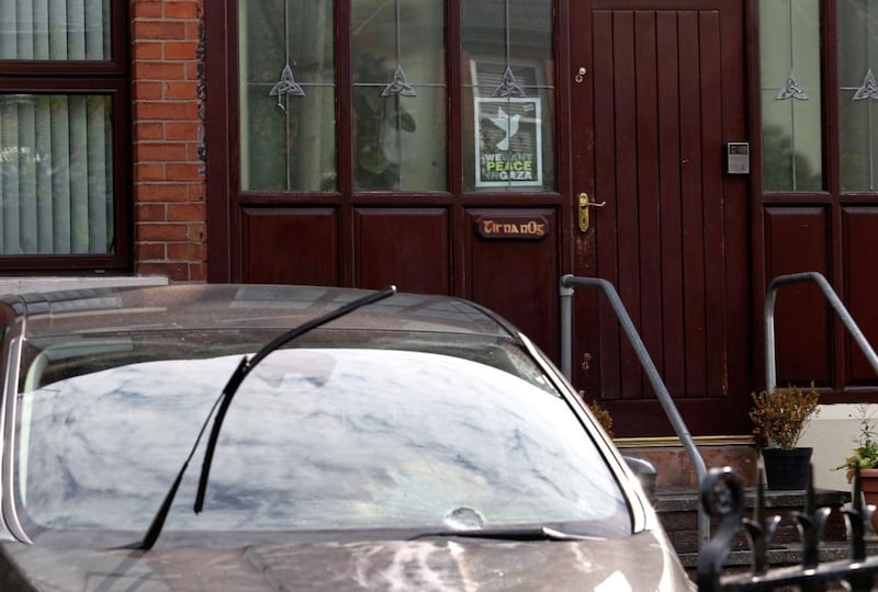 Damage caused to a car parked in Gerry Adams' driveway following an attack on him home. Picture by Mal McCann