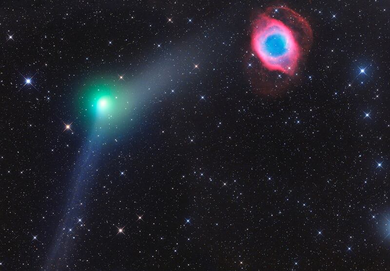 Encounter of Comet and Planetary Nebula.