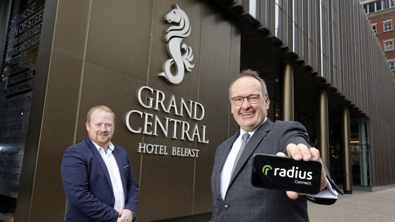 CHECKING IN: Radius Connect regional director for Ireland Stephen McQuoid (left) with Hastings Hotels Group managing director Howard Hastings 