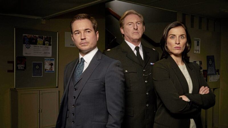 Line of Duty cast, Detective Sergeant Steve Arnott (Martin Compston), Superintendent Ted Hastings (Adrian Dunbar), Detective Sergeant Kate Fleming (Vicky McClure). Picture by BBC 