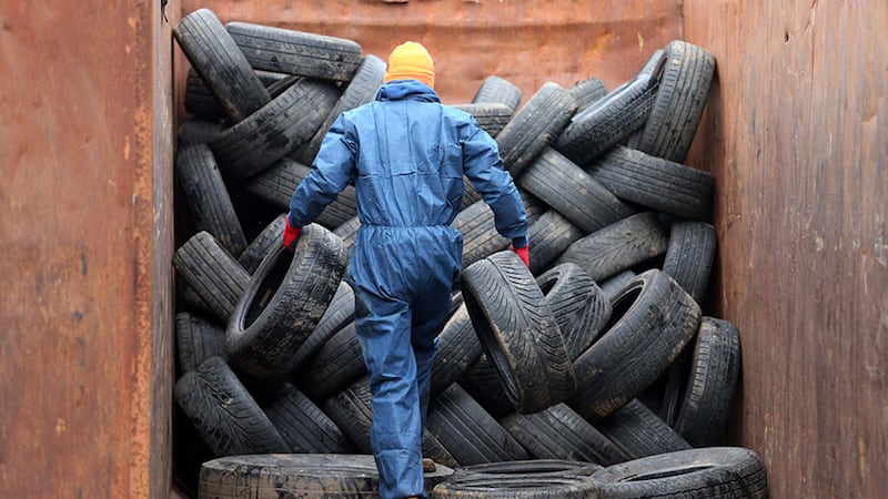 Tyres and other bonfire material are removed from the Connswater Greenway in Belfast&nbsp;