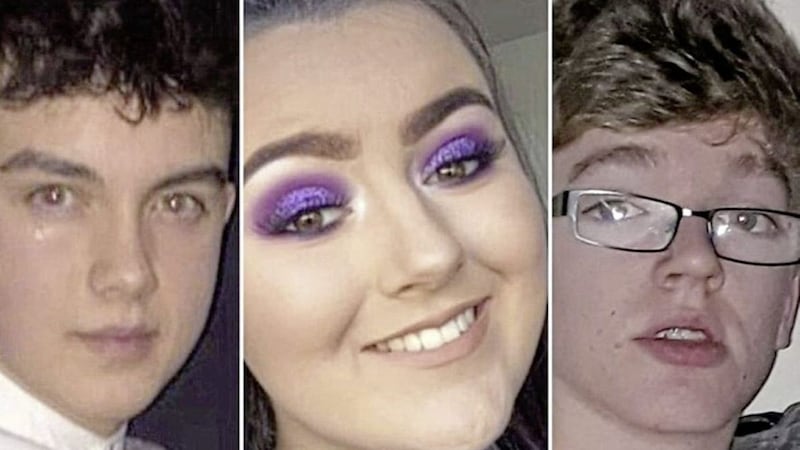 Connor Currie (16), Lauren Bullock (17) and Morgan Barnard (17) died during a crush outside the Greenvale Hotel in Cookstown in 2019 