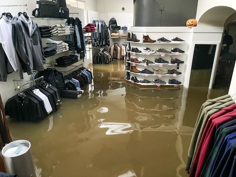 Handout photo issued by Brendan Digney of flood water in McCartan Bros clothes store in Newry Town, Co Down. 