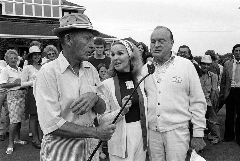 Comic actors Bing Crosby (L) and Bob Hope were among the competitors during the Pro-Am golf tournament on the eve of the 30,000 Colgate European Women’s Open (PA)