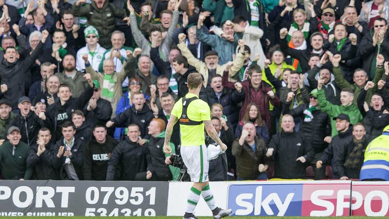 Leigh Griffiths celebrates opening the scoring for Celtic in Saturday's 2-1 win over Motherwell