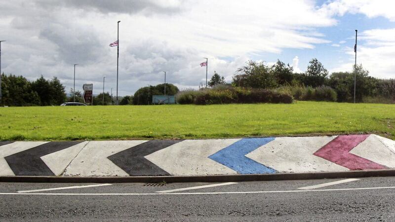 The roundabout on the Limavady by-pass painted red, white and blue. File picture by Margaret McLaughlin 