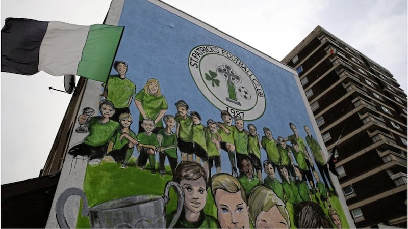 A mural celebrating St Patrick&#39;s Football Club on the New Lodge Road in north Belfast. Picture by Hugh Russell 