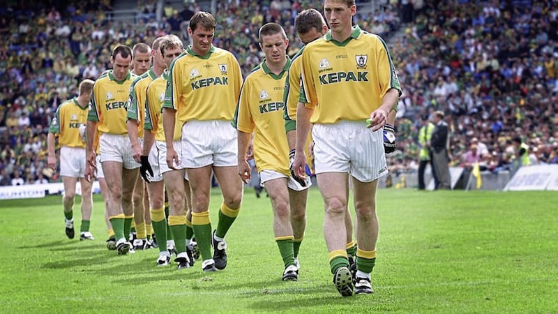Trevor Giles leads Meath&#39;s All-Ireland winners out at Croke Park Picture by Ann McManus 