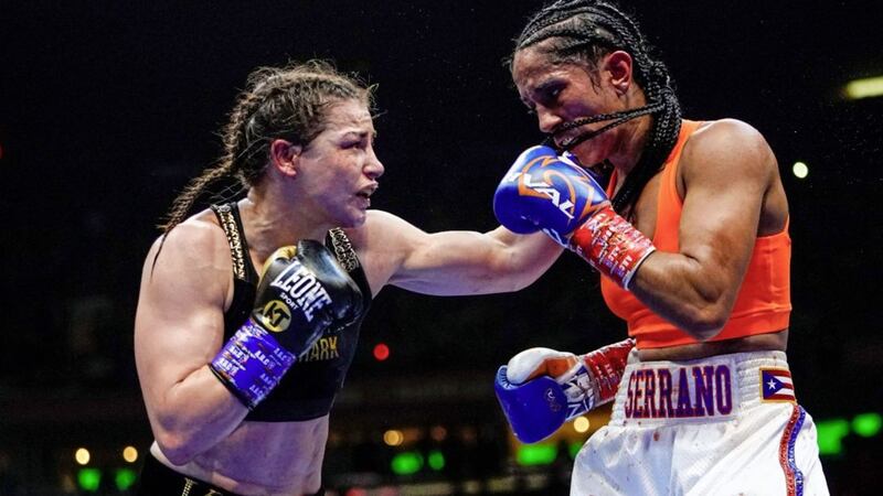 Ireland&#39;s Katie Taylor, left, punches Amanda Serrano during the eighth round of a lightweight championship boxing bout in New York. Picture by AP Photo/Frank Franklin II 