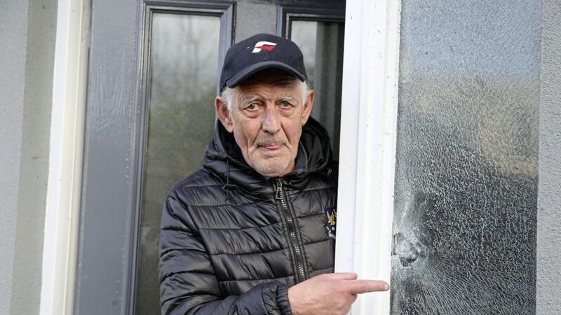 Gerard Stevenson at his home at Lisanally Gardens after it was attacked. Picture by Hugh Russell 