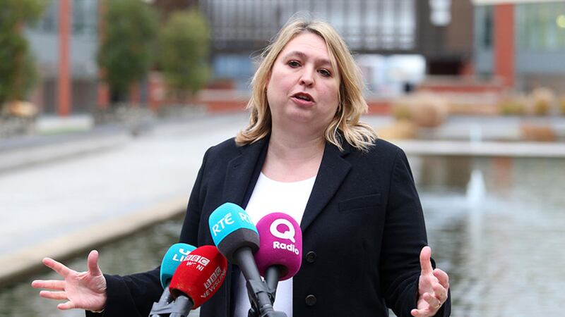 Secretary of State Karen Bradley speaks to the press after meeting with business leaders in Belfast about the Brexit deal Picture Mal McCann