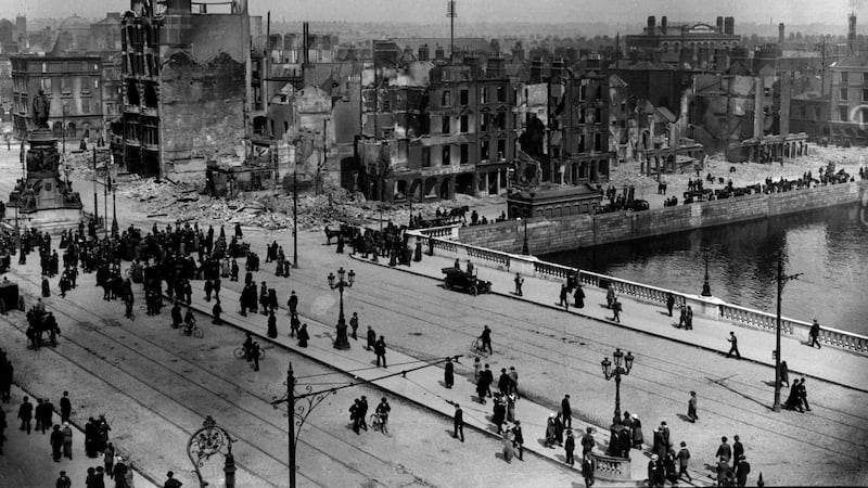 Dublin's Sackville Street (O'Connell Street) and the River Liffey at Eden Quay in May 2016 showing the devastation wrought during the Easter Rising. Picture by Press Association&nbsp;