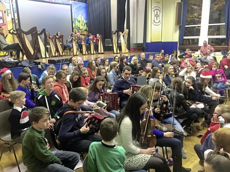 Pupils of the Glengormley School of Traditional Music in full swing 