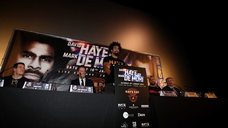 David Haye address a press conference in London on Wednesday as Mark de Mori looks on<br />Picture by PA