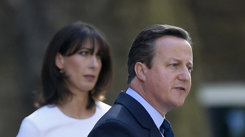 David Cameron speaking at Downing Street this morning with his wife Samantha by his side&nbsp;