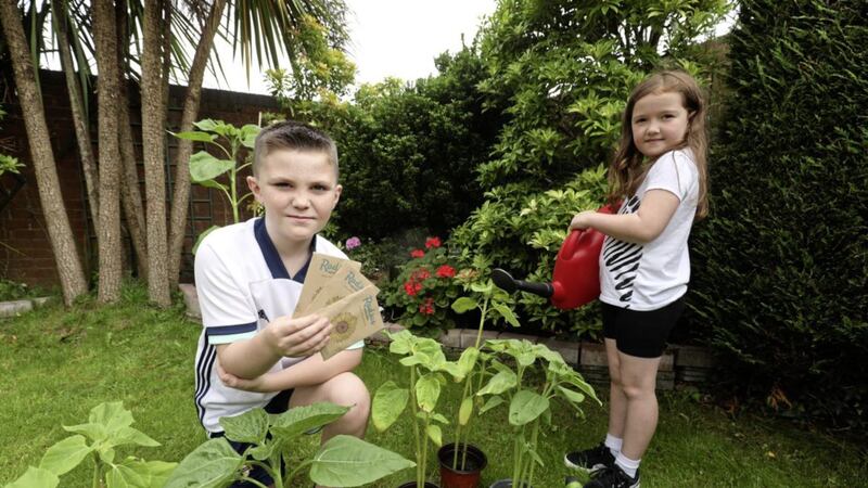 Greenfingered Charlie Bowman (7) &amp; Sophie Green (7) from Belfast. Picture by Matt Mackey/PressEye 