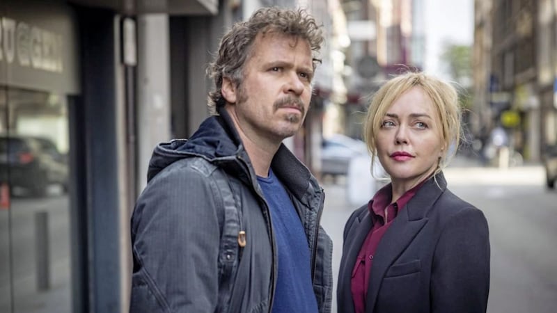 &nbsp;Angeline Ball and Wouter Hendrickx in Hidden Assets. Picture by Guillaume Van Laethem/Saffron Pictures/RT&Eacute;/AcornTV