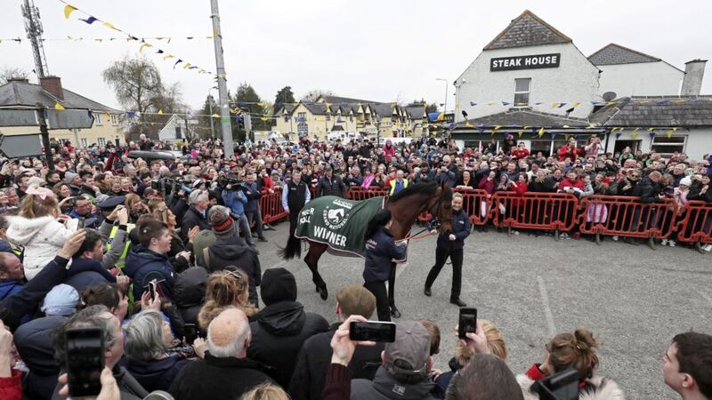2019 Grand National Winner Tiger Roll during the parade through Summerhill, Co Meath, Ireland. Picture by Brian Lawless/PA Wire 