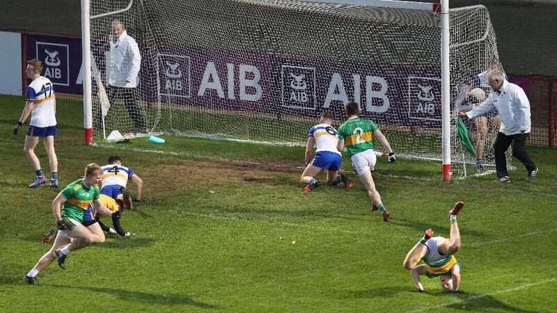 Glen's Ethan Doherty is head over heels with joy after forcing his side's third goal in the Ulster Club SFC win over Errigal Ciaran. Picture Margaret McLaughlin