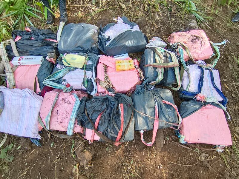 Bags containing methamphetamine pills are displayed during a news conference in Chiang Rai province, Thailand (Office Of The Narcotics Control Board via AP)