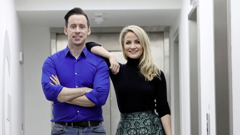 Connor Phillips, who has taken the helm on Radio Ulster&#39;s mid-morning show, with his wife Holly Hamilton, from Co Down, who is also a BBC presenter 