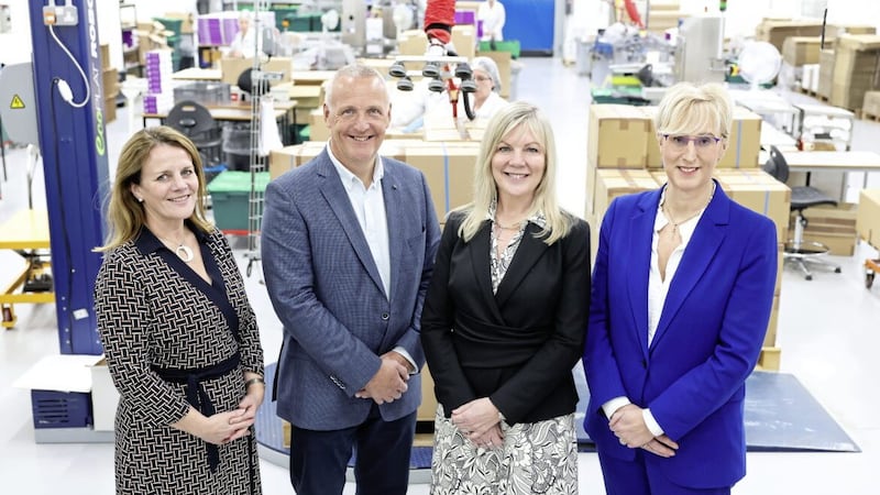 Gillian McAuley (Eakin Healthcare Group), Jeremy Eakin (Eakin Healthcare Group), Suzanne Wylie (NI Chamber) and Julie Skelly (Danske Bank) ahead of the &lsquo;Grow with Danske Bank&rsquo; event on Wednesday December 6. Picture: Darren Kidd/PressEye 