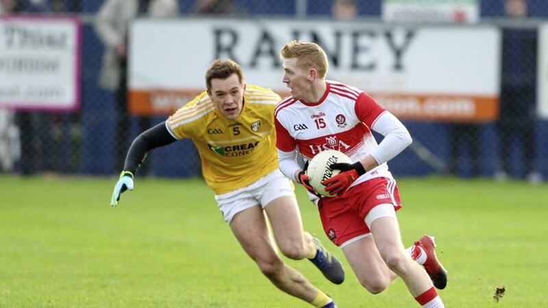 LEADING THE LINE: Christopher Bradley has been Derry&#39;s top scorer in Division Four Picture: Cliff Donaldson 