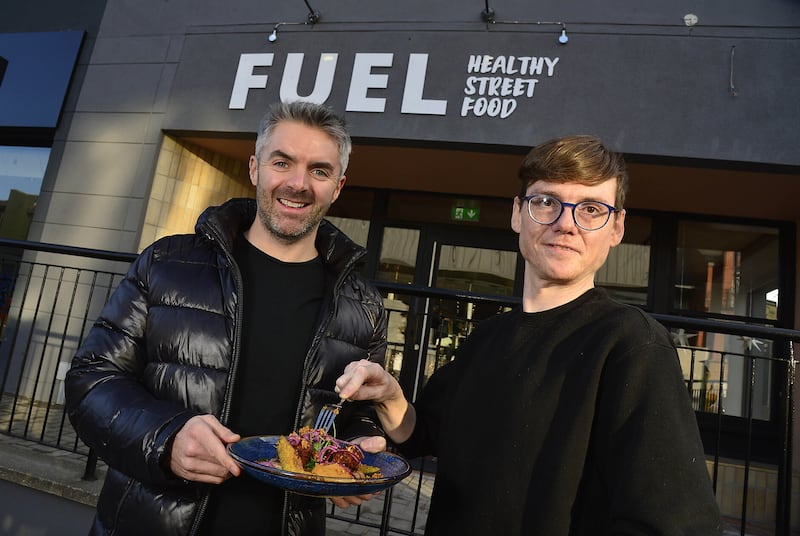 David Beggs and Thom Moreland at FUEL's new health street food outlet in Belfast.