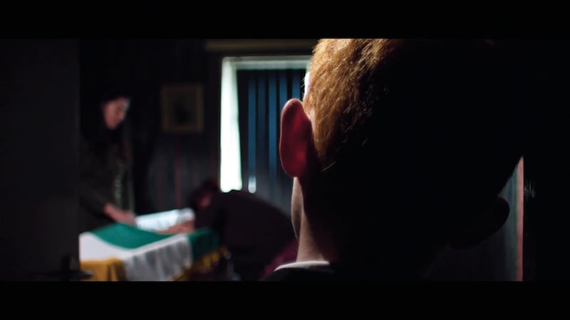 The wake scene from The Flats, featuring Sean Parker as young Joe