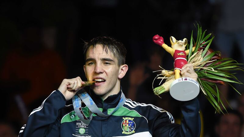 Michael Conlan on the podium on Wednesday night after his famous win in Doha <br />Picture: Sportsfile&nbsp;