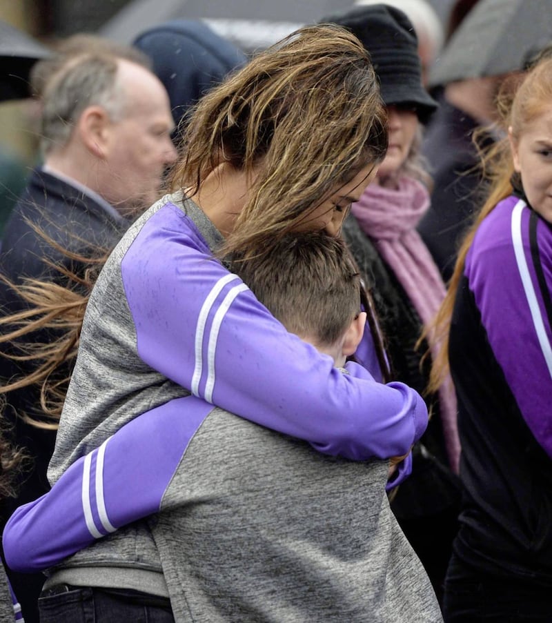 &nbsp;Members of the Euphoria Cheerleading squad, of which Lauren Bullock was a member, grieve. Picture by Mark Marlow