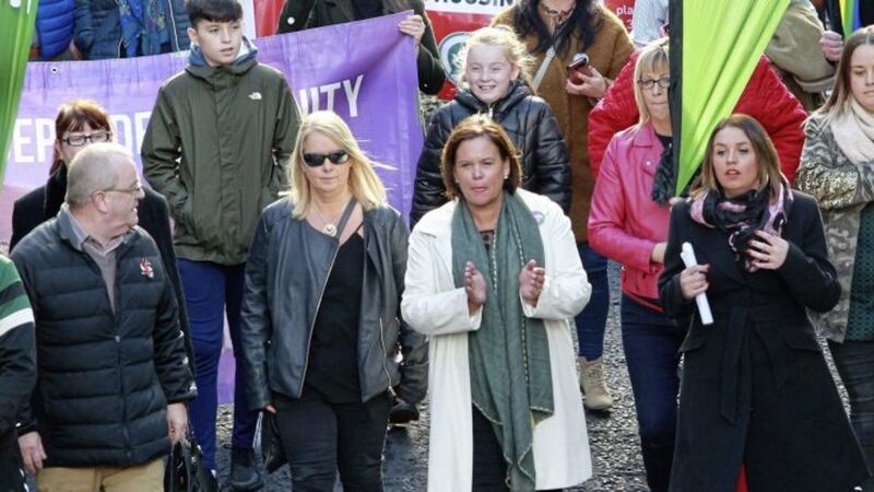 Sinn Fein president Mary Lou McDonald led the party&#39;s the Civil Rights 50th anniversary march in Derry on Saturday. Picture by Margaret McLaughlin 