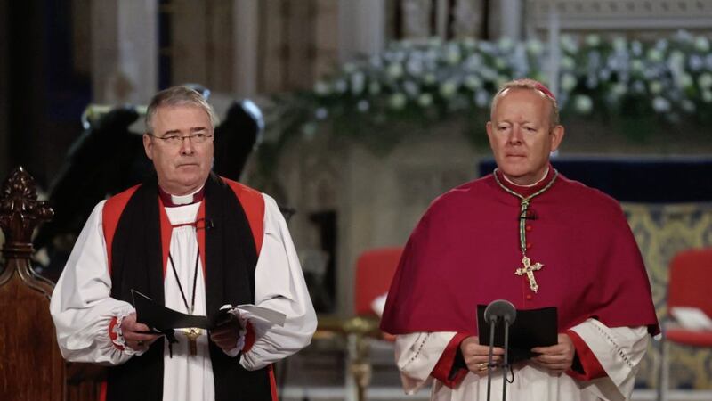 Anglican Archbishop of Armagh, John McDowell, (left) and Catholic Archbishop of Armagh, Eamon Martin, during a service to mark the centenary of Northern Ireland at St Patrick&#39;s Cathedral in Armagh last month. Picture by Liam McBurney, Press Association 