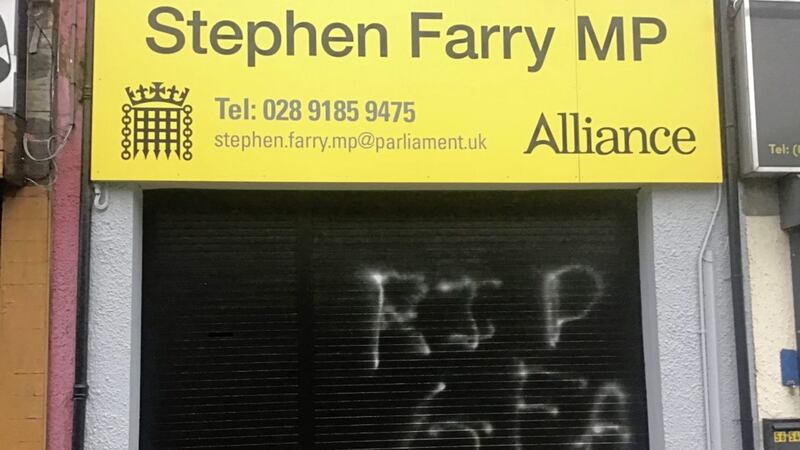 The Bangor office of Stephen Farry was vandalised. Picture from Stephen Farry/ Twitter 