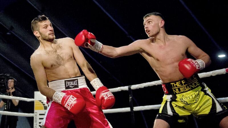 Sean McComb impressed en route to a straightforward win over Hungary&#39;s Zoltan Szabo at the Titanic Exhibition Centre on Friday night. Picture by Mark Marlow 
