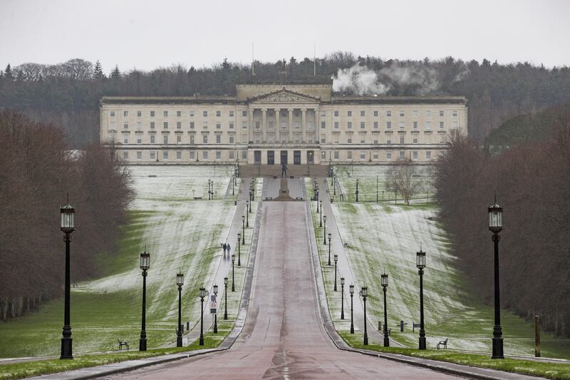 Snow on the grass on the Stormont Estate in Belfast