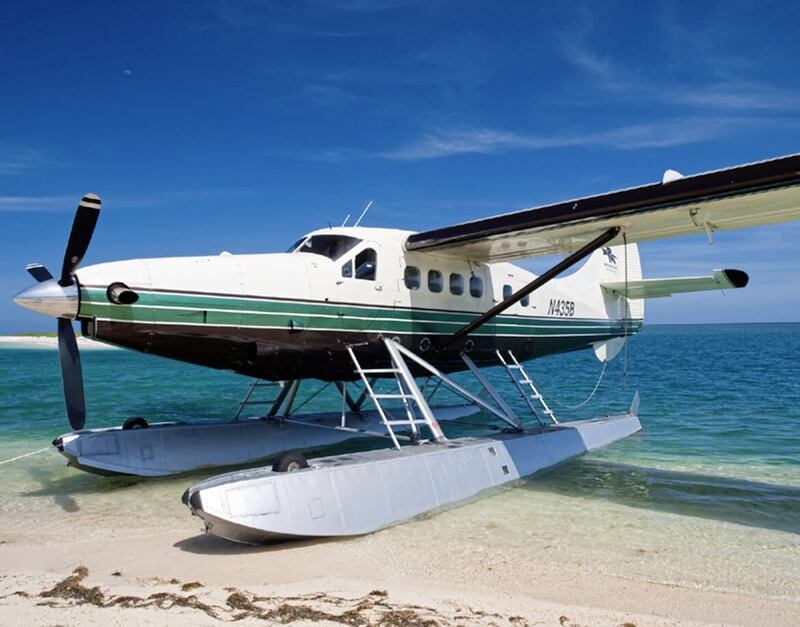 A seaplane landed at Dry Tortugas National Park, Florida 