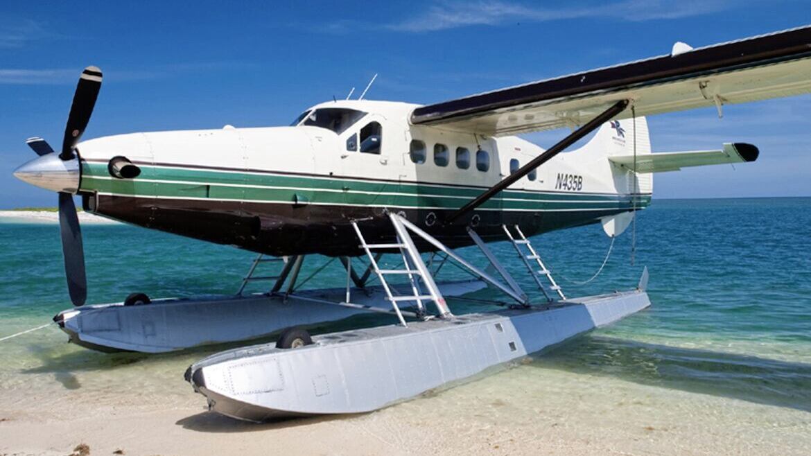 A seaplane landed at Dry Tortugas National Park, Florida 