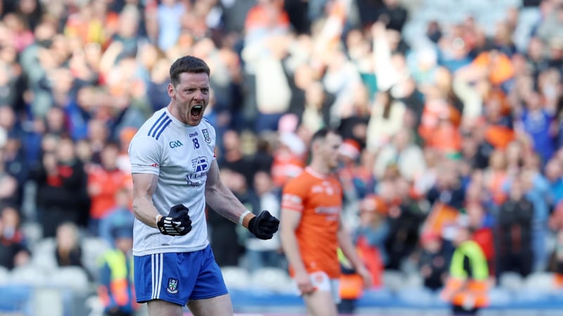 Monaghan's Conor McManus celebrates scoring equalising free during the GAA Football All - Ireland Senior Championship Quarter Final between Armagh and Monaghan on 01-07-2023 at Croke Park Dublin. Picture by Philip Walsh.
