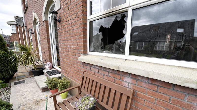 Damage caused to a house in Walnut Park in Larne, the attack has been linked to the ongoing Loyalist feud in the area. Picture by Justin Kernoghan. 