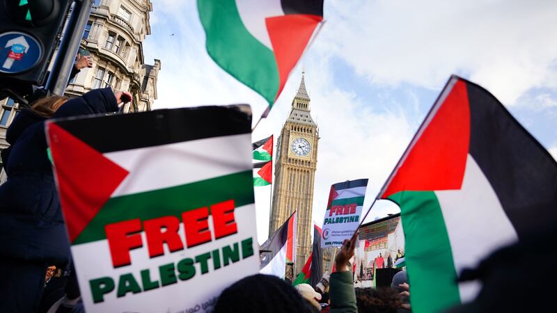 Protesters in Parliament Square during a pro-Palestine march