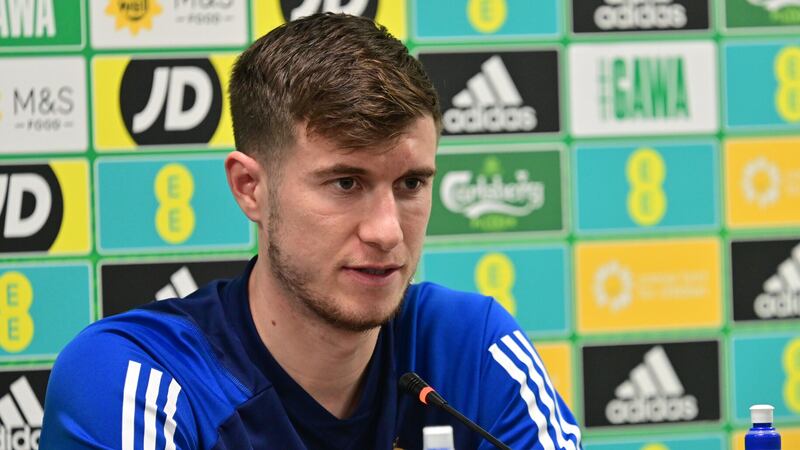 Paddy McNair at the Northern Ireland media conference before hosting Denmark. 