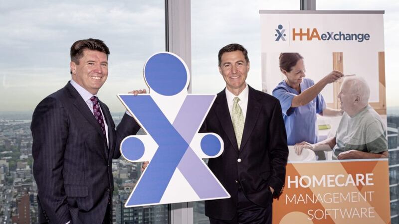 HHAeXchange chief executive Greg Strobel (right) with Invest NI&#39;s senior VP of the Americas Gary Hanley 