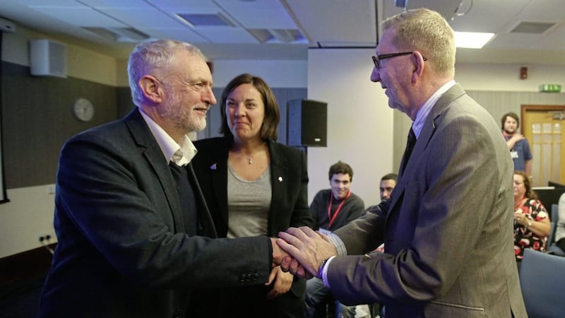 Labour party leader Jeremy Corbyn, left, with Scottish Labour Party leader Kezia Dugdale and General Secretary of Unite Len McCluskey 