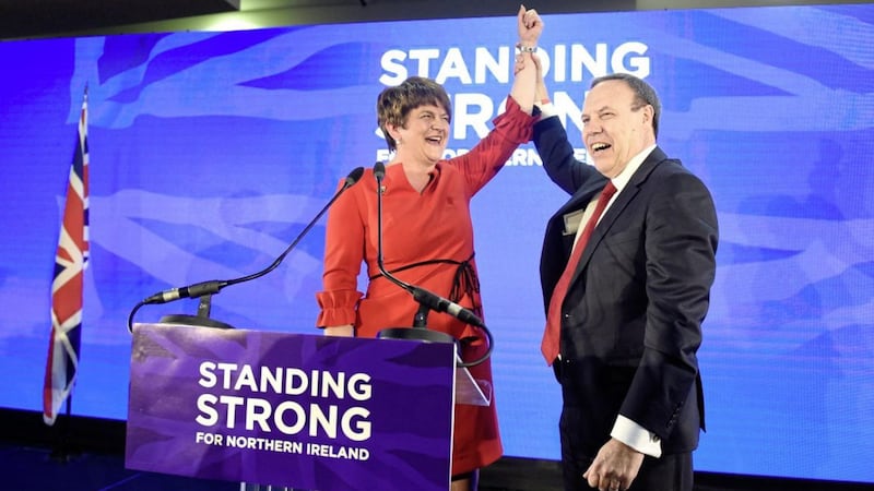 DUP leader Arlene Foster and deputy leader Nigel Dodds at the party&#39;s annual conference last year 