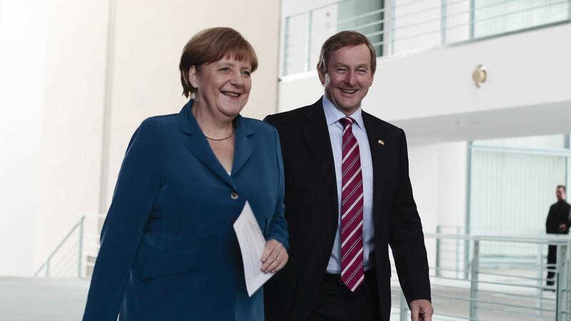 German Chancellor Angela Merkel and Taoiseach Enda Kenny arrive for a news conference after a meeting at the chancellery in Berlin. Picture by Markus Schreiber, Associated Press